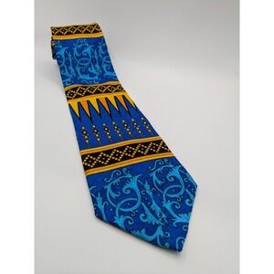 Rush Limbaugh No Boundaries Collection Silk Necktie Abstract Blue Gold Pattern